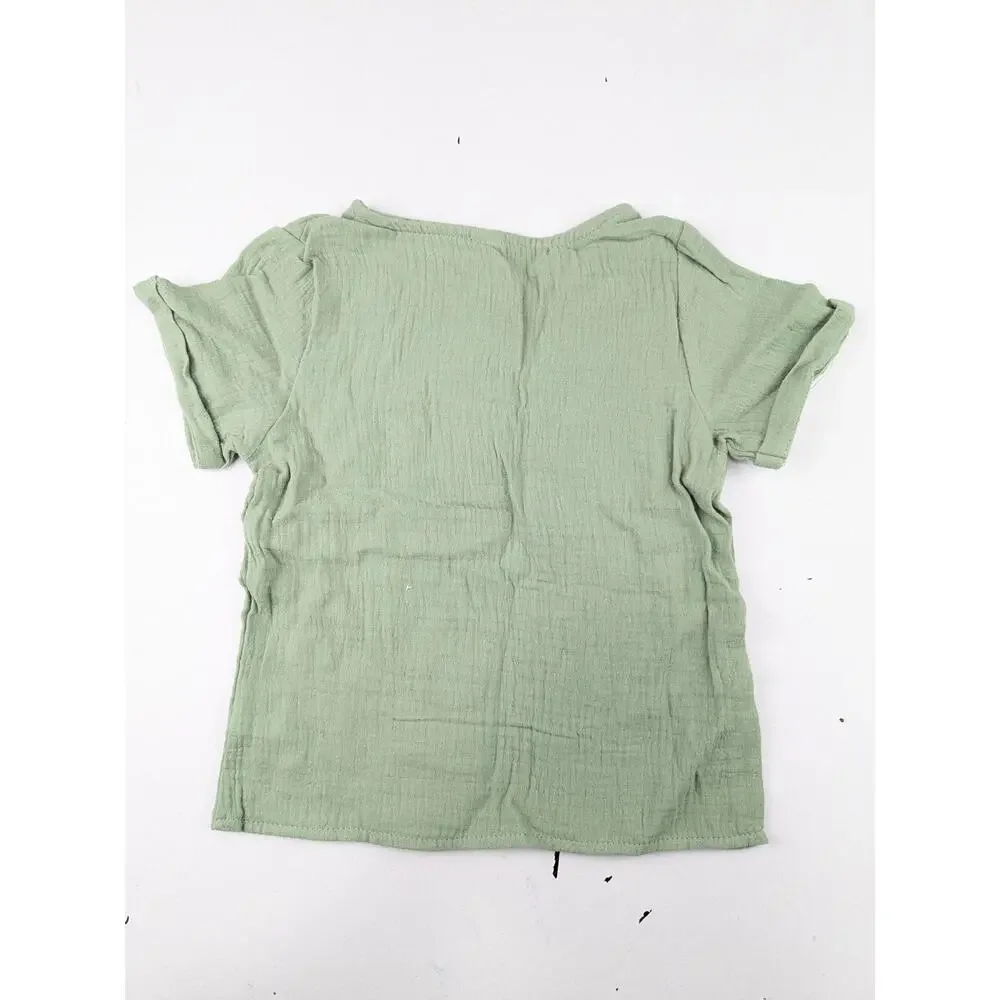 No Brand Sage Green Muslin 2 Piece Shorts & Shirt Set - 12-18 Months